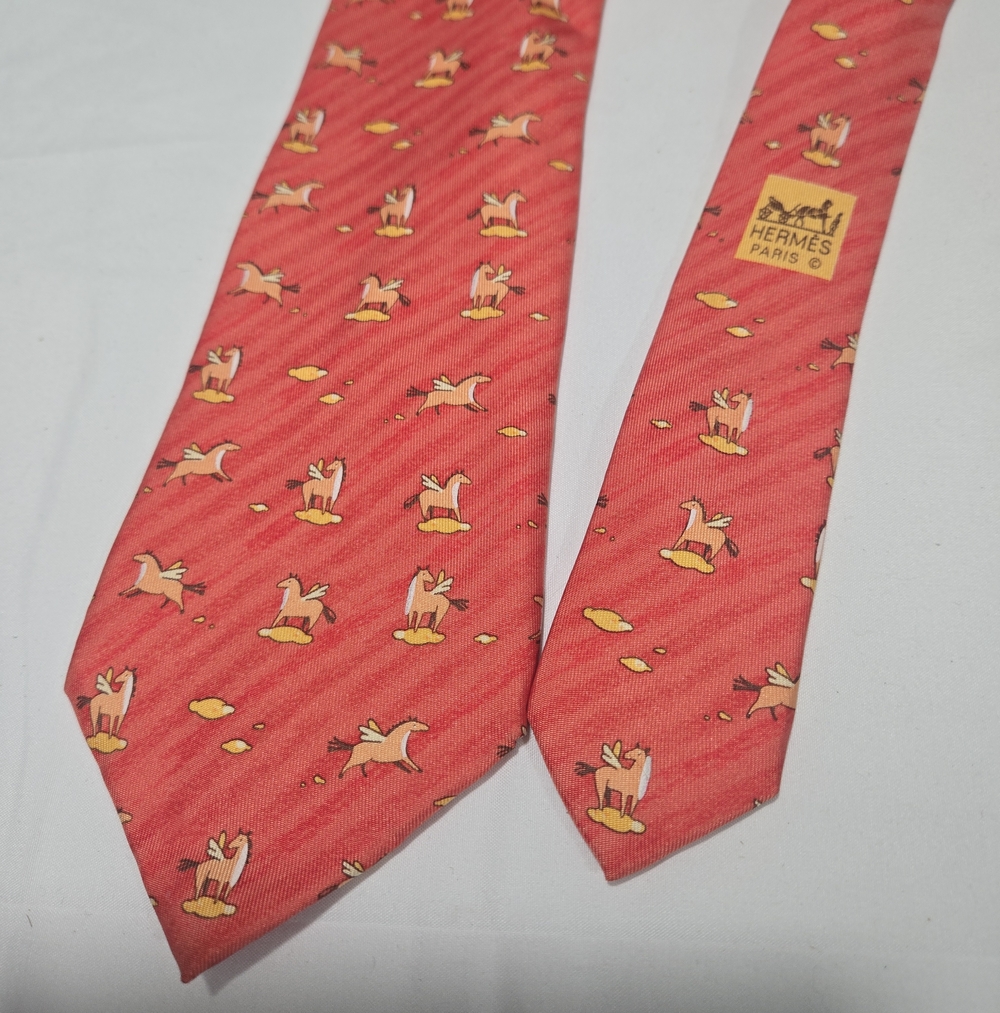 Hermes Orange Pegasus Luxury Designer Silk Tie Mens Old Money Statement